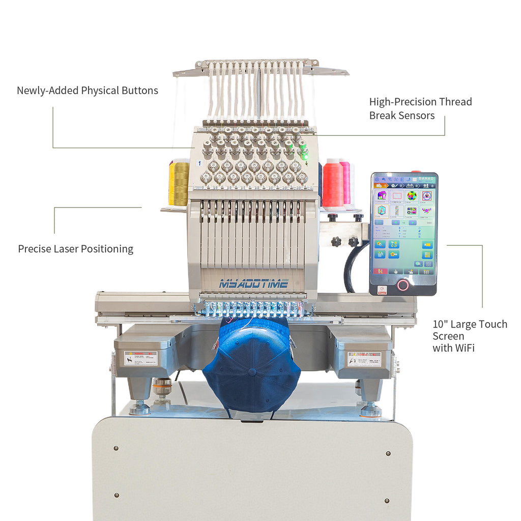 MYADDTIME 15-Needle Commercial Embroidery Machine for Hats & Apparel